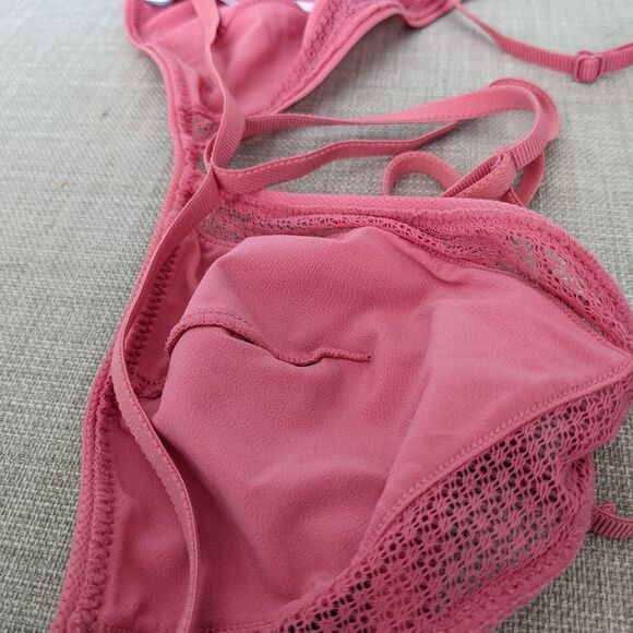 Victoria's secret pink salmon red strappy triangle bra wireless Medium @B036 - Picture 8 of 8